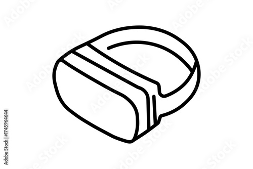 The design features a rounded front visor and an adjustable head strap, drawn in an isometric style with bold outlines.