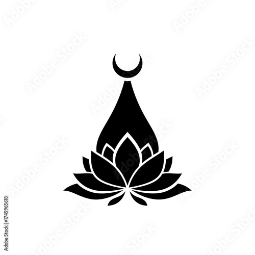Black silhouette of a lotus flower with a crescent moon on top