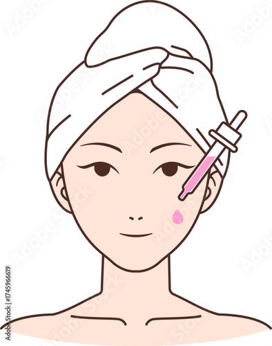 illustration of a woman applying facial serum on a transparent background
