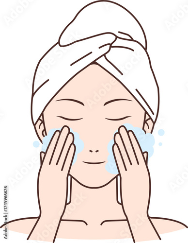 illustration of a woman washing her face on a transparent background