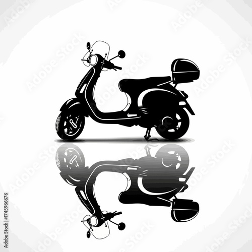 Classic black scooter with a reflection
