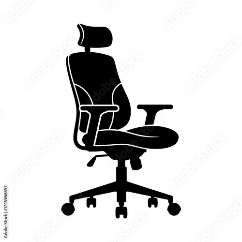 Silhouette of a modern ergonomic office chair with headrest and armrests
