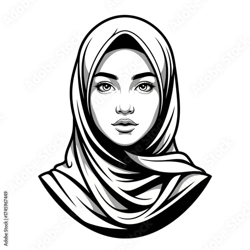 Beautiful muslim woman wearing a hijab, , elegant portrait illustration