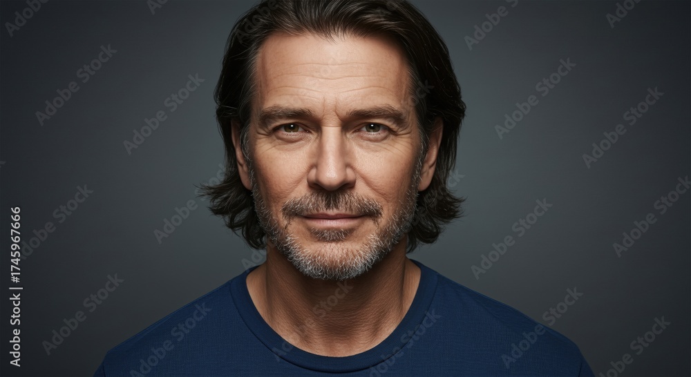 Obraz premium Confident Middle-Aged Man with Casual Blue Shirt Portrait
