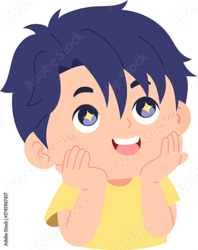 illustration of a cute boy with an expression of amazement