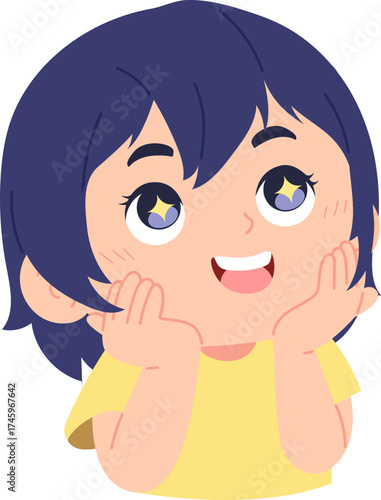 illustration of a cute girl with an expression of amazement