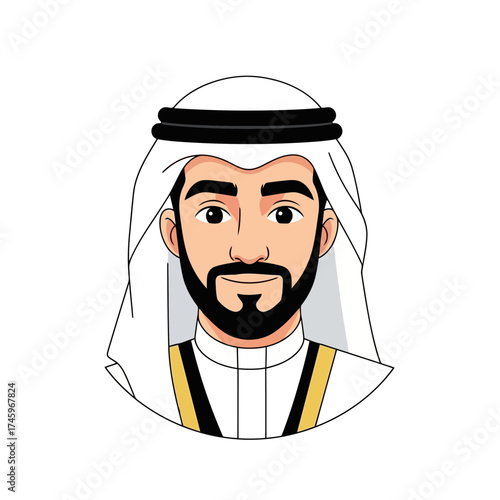 Portrait of a handsome arab man wearing a traditional white thobe and ghutra