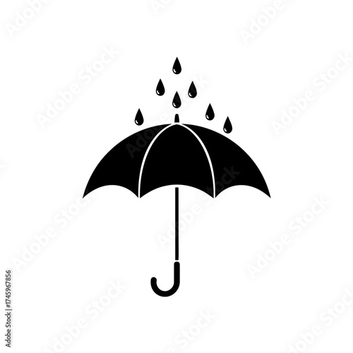 Black silhouette of an umbrella protecting from rain drops