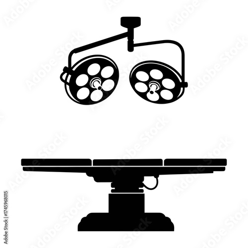 Surgical operating room equipment, including a dual surgical lamp and an adjustable operating table