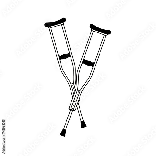 A pair of medical crutches crossed and isolated on a, symbolizing injury and recovery