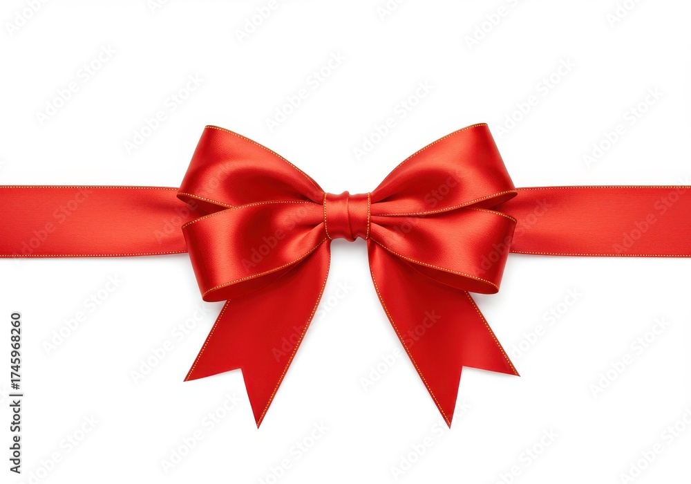 Fototapeta premium Red satin ribbon tied in a decorative bow on a white background.