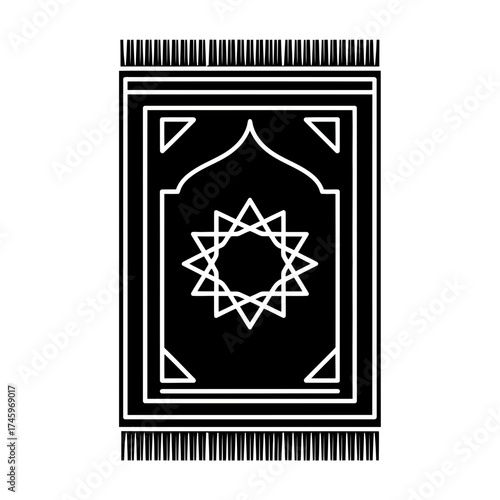 Islamic prayer mat icon with geometric star pattern and fringe