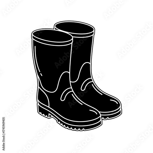 A pair of black rubber rain boots