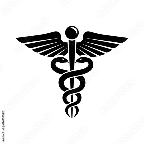 Caduceus symbol, a winged staff entwined by two snakes