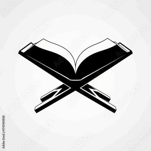 Open holy quran book on a wooden stand, islamic symbol