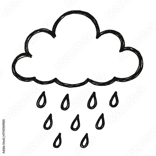 Simple hand-drawn cloudy weather illustration with rain drops  
