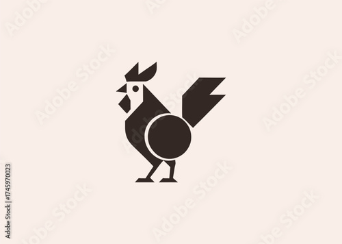 A minimalist geometric rooster logo, representing alertness, courage, and the spirit of a new beginning