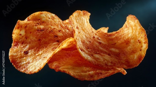 Crispy potato chips in mid air