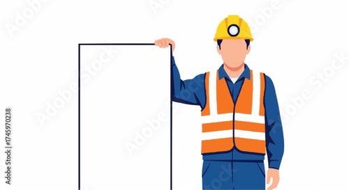 Construction Worker Holding a Blank Sign Safety and Information Visual