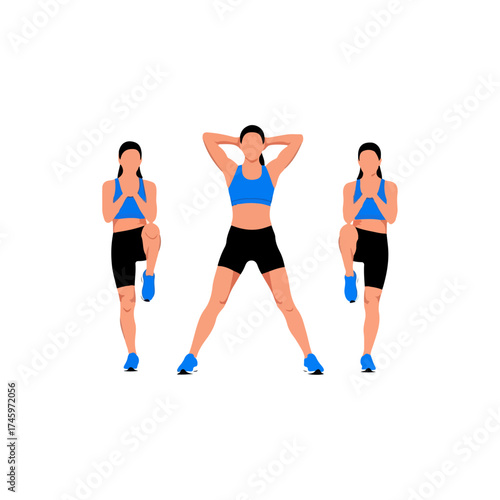 Woman Performing Standing Knee to Chest Exercise.