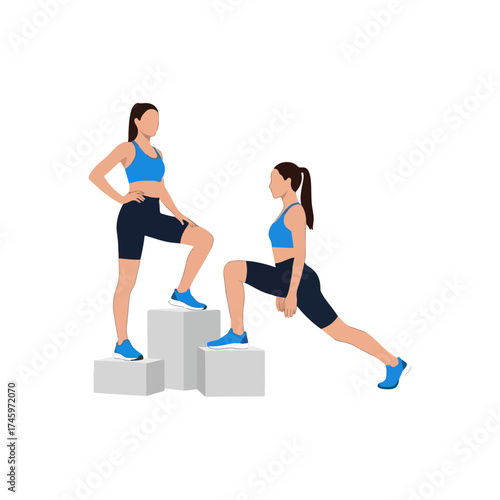 Woman performing step up exercise, fitness training, workout routine.