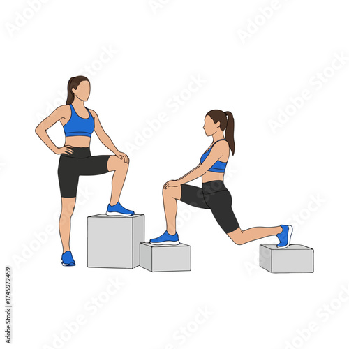 Woman performing step-up lunges exercise for fitness training.