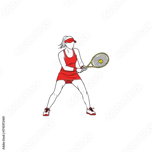 Woman playing tennis hitting ball with racket.