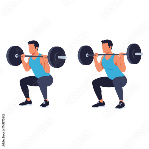 Barbell Squat Exercise - Full Body Workout Illustration.