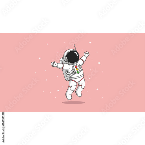 Astronaut floating in space with arms outstretched in joy.