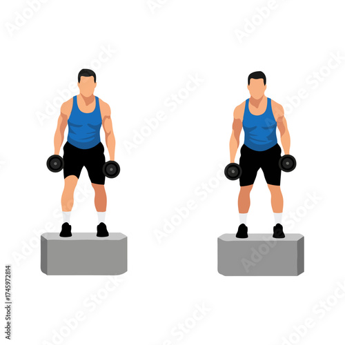 Dumbbell Romanian Deadlift on Platform Exercise Illustration.