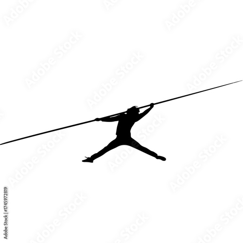 Silhouette of a person balancing on a tightrope with a pole.