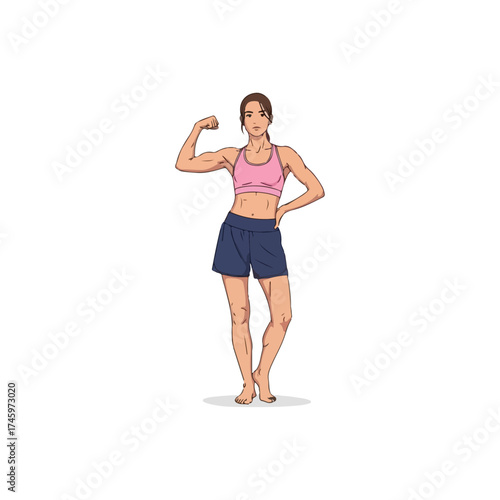 Strong woman flexing arm, fitness and health concept, body positive.