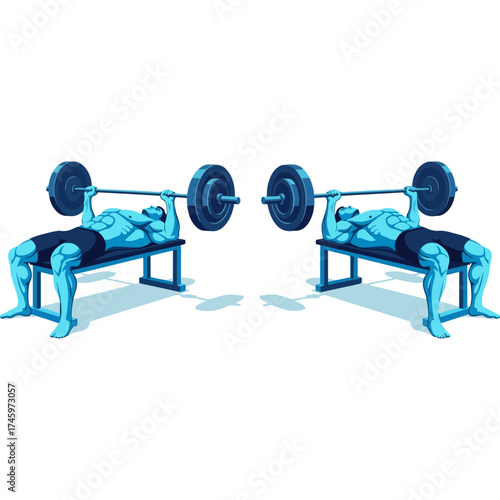 Illustration of a muscular man performing a bench press exercise.