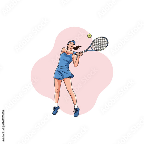 Tennis player focused on hitting the ball during a match.