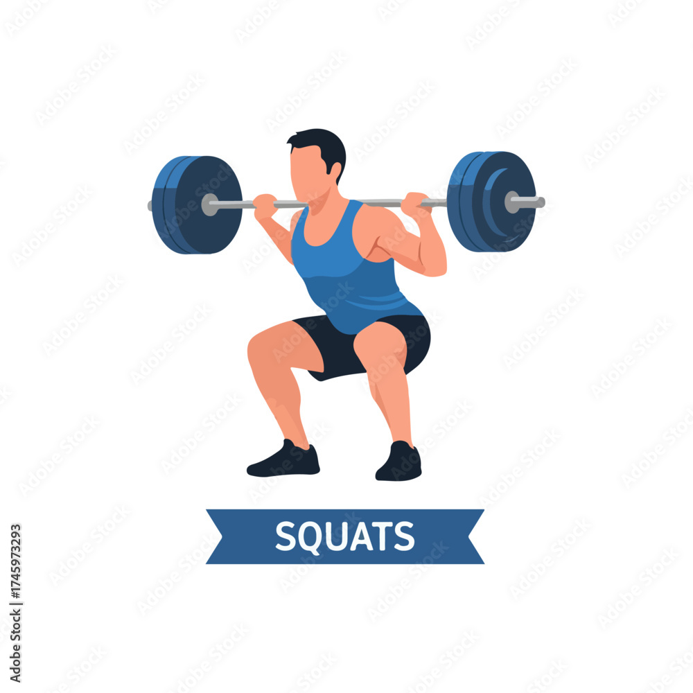 Obraz premium Man Performing Barbell Squat Exercise for Strength Training.