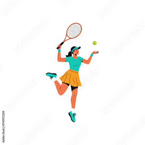 Tennis player in action, focused on serving the ball with racket.