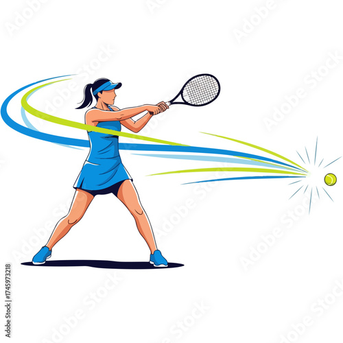 Tennis player in action hitting the ball with racket.