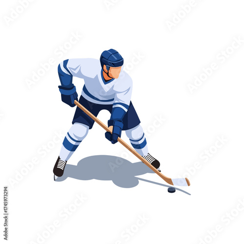 Hockey Player Focused on the Puck Ready to Shoot.