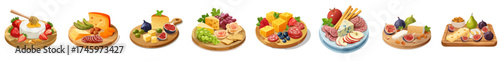 Charcuterie Board Vector Set — Realistic Cheese, Meat, and Fruit Platter Illustrations for Parties and Gatherings