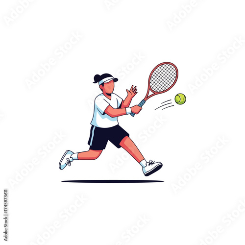 Tennis player focused on hitting the ball during a match.