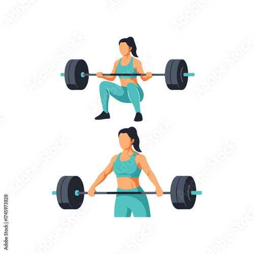 Woman doing barbell squats for strength training.
