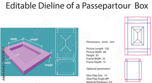 Passepartout box template diagram with dimensions measurements