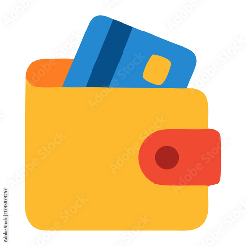 Colorful wallet with a credit card partially visible, set against a simple white background