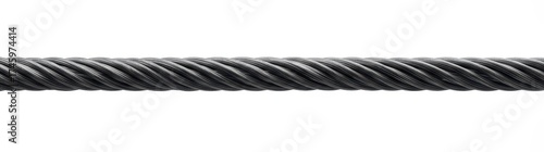 Twisted metal cable is stretched taut against a white background.