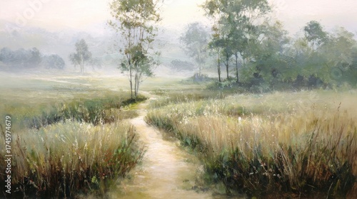 Misty countryside pathway