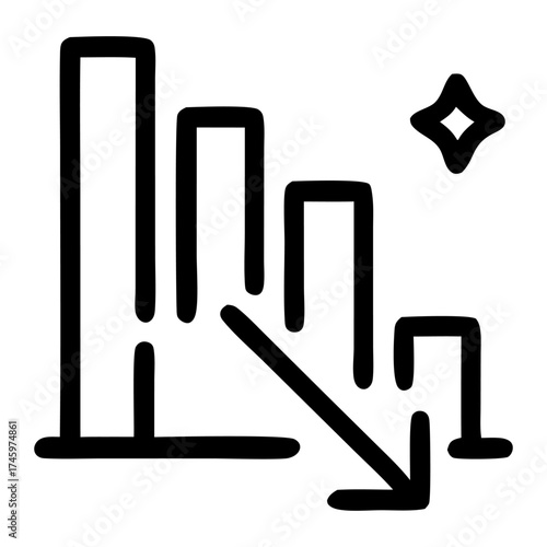 Abstract illustration of a declining bar chart with a sparkling star, symbolizing economic downturn