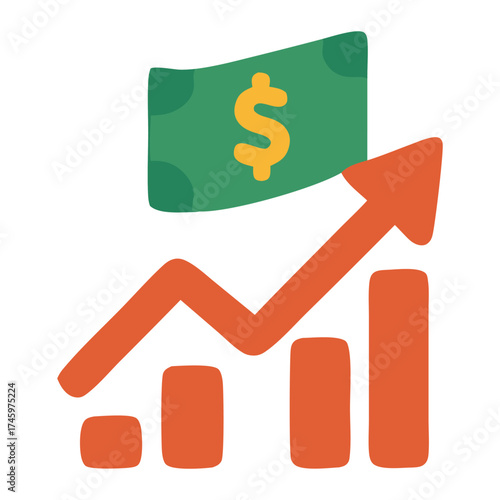 Illustration of a financial growth concept with a rising graph and dollar bill, symbolizing prosperity