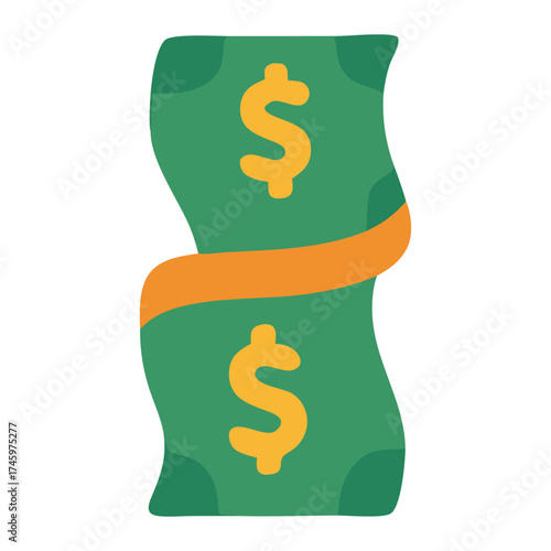 Stylized illustration of a rolled banknote featuring dollar signs, symbolizing wealth and finance