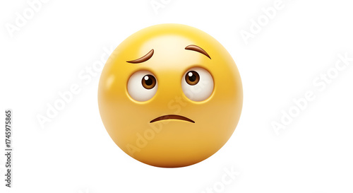 Cute 3D yellow emoji with a worried expression looking upwards.