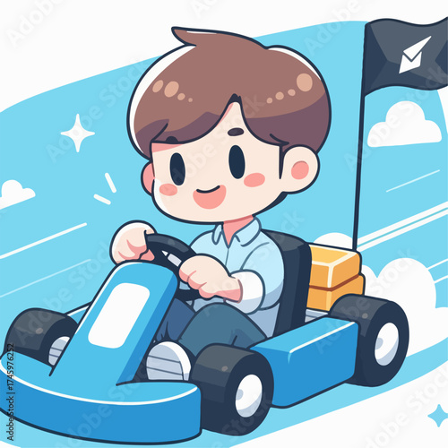 vector illustration of a person riding a go-kart